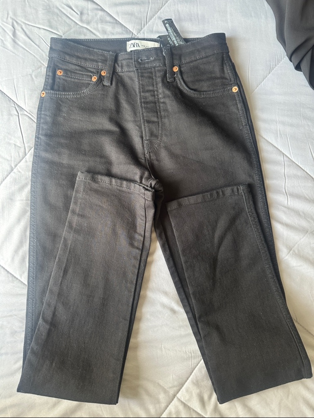 Zara Women Straight Black Jeans with Copper Rivets
